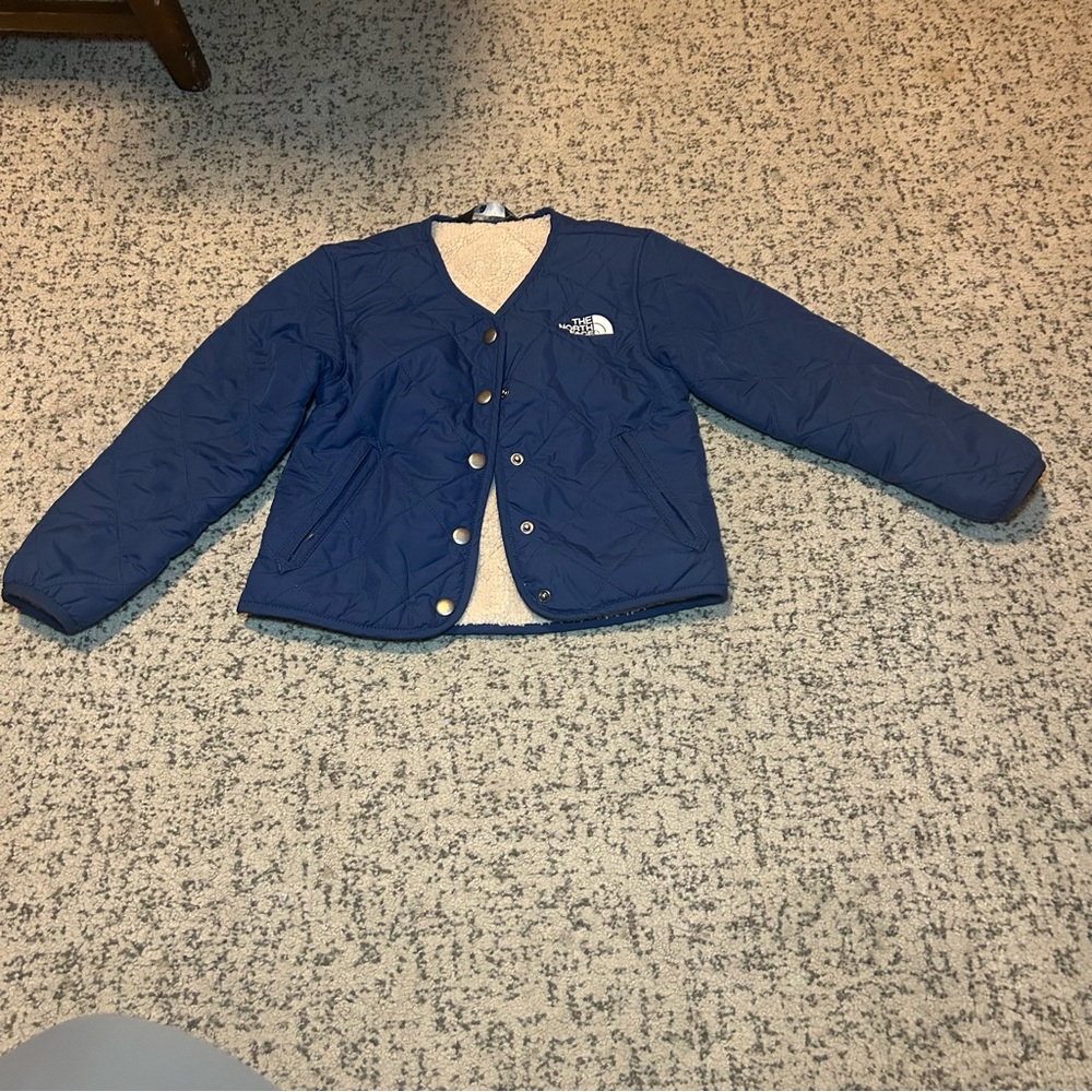 The North Face Blue Quilted Penelope Sherpa Snap Button Jacket Size XXS Girls
